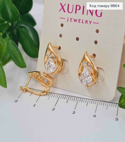 Серьги "СОФИ" с Блестящим камнем, 1,5см, англ. заст., Xuping 18K 118164 фото 1