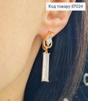 Серьги "Анубис" с подвеской белым Кристаллом, 4см, англ. Xuping 18К 117024 фото