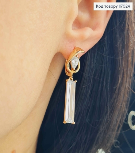 Серьги "Анубис" с подвеской белым Кристаллом, 4см, англ. Xuping 18К 117024 фото 1