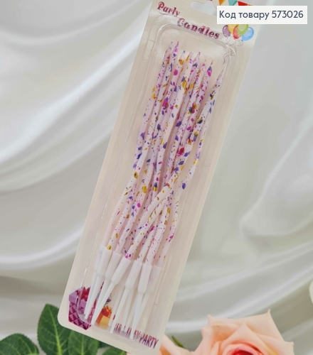 Свечи для торта крученые (12шт/уп)белые с фиолетово-золотыми крапинками,15см 573026 фото 1