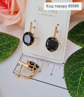 Серьги, "Загадка" с большим Чёрным камешком, 1,8см, англ. застежка, Xuping 18K 115989 фото