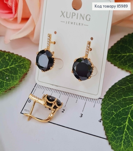 Серьги, "Загадка" с большим Чёрным камешком, 1,8см, англ. застежка, Xuping 18K 115989 фото 1