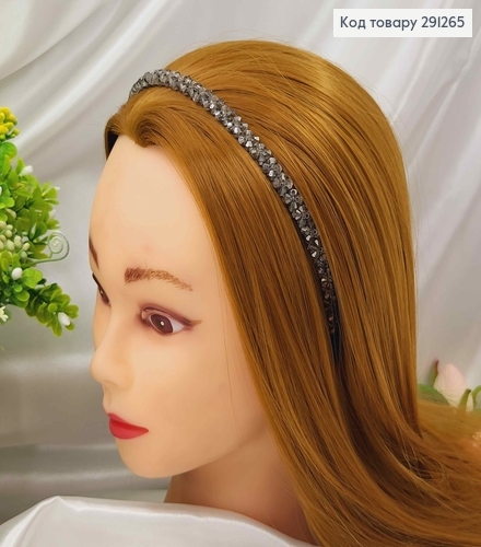 Обруч метал, плетений склярусом в "Квіточки", СІРИЙ колір, шириною 0,8см. 291265 фото 1