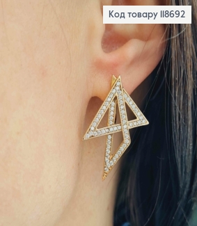 Серьги "Геометрические" с Блестящими камешками, 3,1см, английская застежка, Xuping 18К 118692 фото