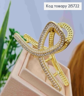 Краб металл "ПЕТЕЛЬКА" с жемчужками и блестящими камешками, 6см, Золотого цвета 215722 фото