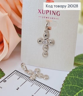 Крестик родованный, из круглых пластинок, с камешком, 2*1.5см Xuping  210128 фото