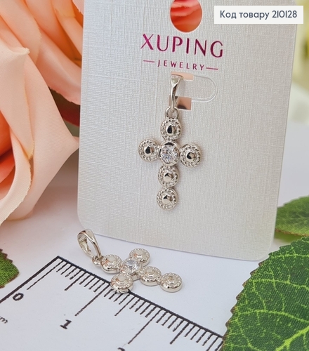 Крестик родованный, из круглых пластинок, с камешком, 2*1.5см Xuping  210128 фото 1