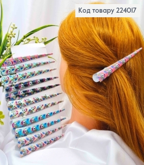 Заколка стрела металл с принтом Цветы, цвета в ассортименте, 12,5см 224017 фото