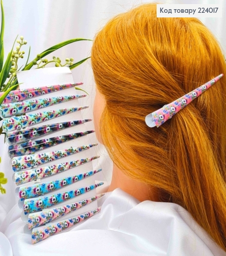 Заколка стрела металл с принтом Цветы, цвета в ассортименте, 12,5см 224017 фото 1