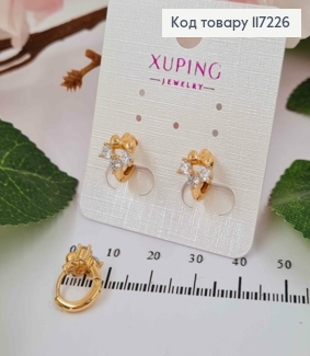 Серьги кольца БАНТИКИ с тремя камешками, диаметр 1,3см, XUPING 18K 117226 фото