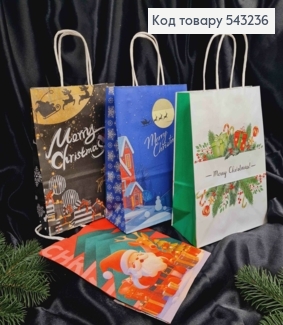 Пакет крафтовый Новогодний "Merry Christmas" в ассортименте, 22*16*8см 543236 фото