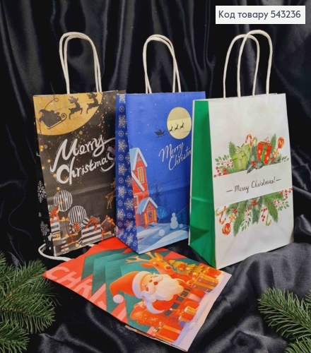 Пакет крафтовый Новогодний "Merry Christmas" в ассортименте, 22*16*8см 543236 фото 1