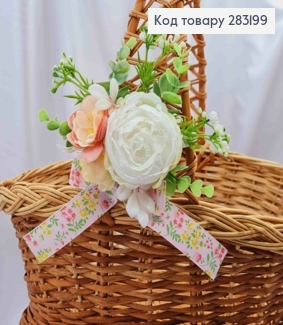 Повязка для корзины Розово-белые цветочки на завязках, размер: 19*20см, Украина 283199 фото