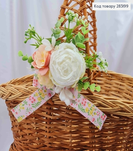 Повязка для корзины Розово-белые цветочки на завязках, размер: 19*20см, Украина 283199 фото 1