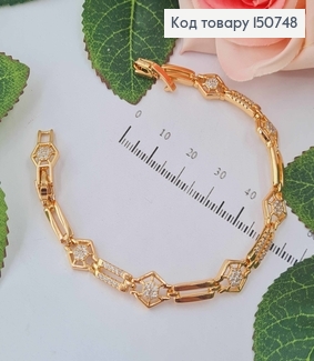 Браслет, плетение пластинками, с камешками шир.0,7см, дл. 17+2см, Xuping 18K 150748 фото