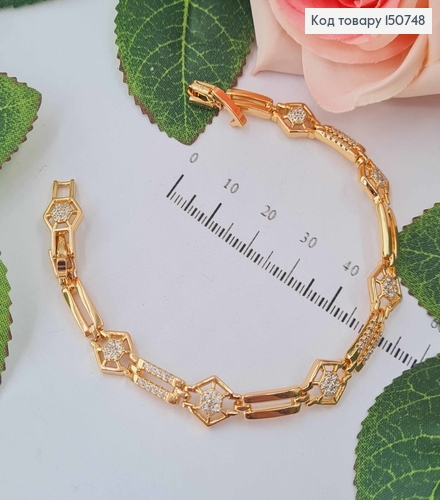 Браслет, плетение пластинками, с камешками шир.0,7см, дл. 17+2см, Xuping 18K 150748 фото 1