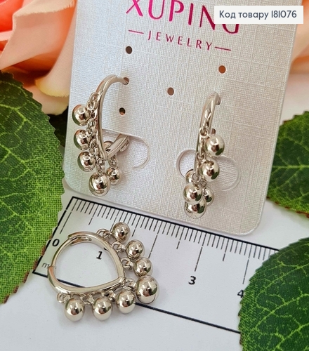 Серьги родованные, кольца "Семь Душ" с подвижными шариками, 1,5см Xuping 181076 фото 1