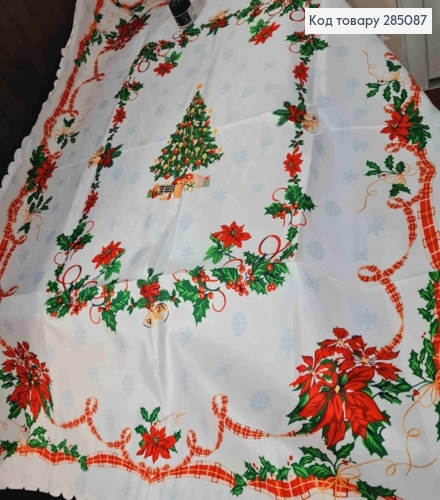 Скатертина новорічна біла "Різдвяний мотив. Сніжинки.Різдвяники", розмір 150*220см 285087 фото 3