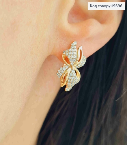 Серьги "Бантик" украшен Блестящими камешками, дл. 1,8см, англ. застежка, Xuping 18К 119696 фото 1