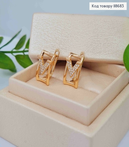 Сережки "Victoria" з Блискучими камінцями, 1,5см, англійська застібка, Xuping 18К 118683 фото 2
