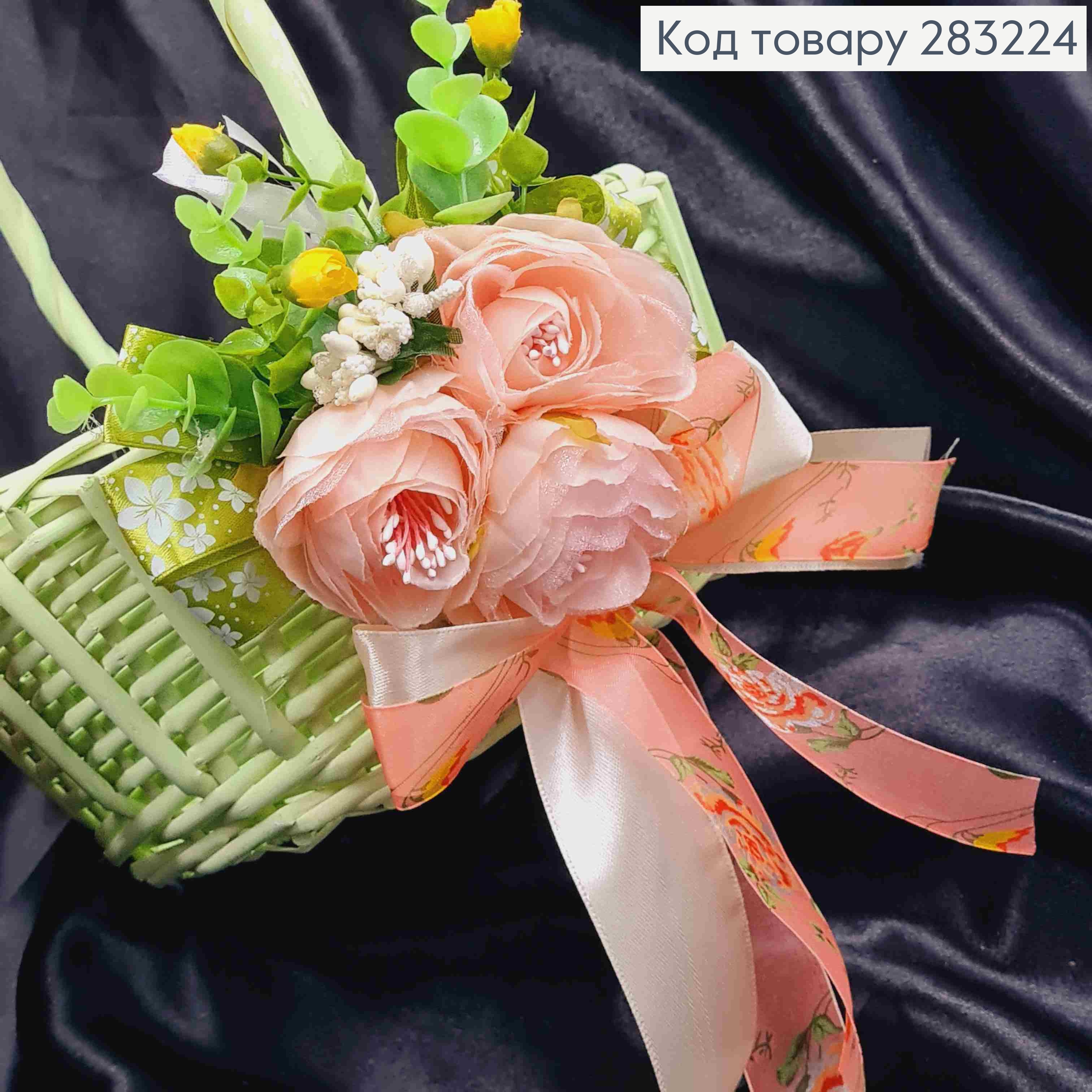 Повязка для корзины РОЖЕВО-БЕЖЕВЫЕ цветы на завязках, размер: 20*15см, Украина 283224 фото 1