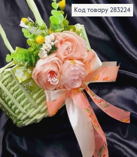 Повязка для корзины РОЖЕВО-БЕЖЕВЫЕ цветы на завязках, размер: 20*15см, Украина 283224 фото