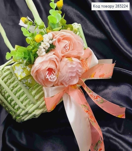 Повязка для корзины РОЖЕВО-БЕЖЕВЫЕ цветы на завязках, размер: 20*15см, Украина 283224 фото 1