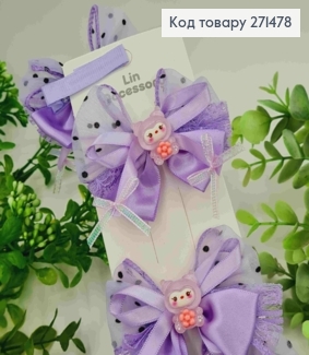 Набір заколок Стріла (10шт), Бант з КУРОМІ, Фіолетового кольору, заколка 4,5см, бант 7*6,5см 271478 фото