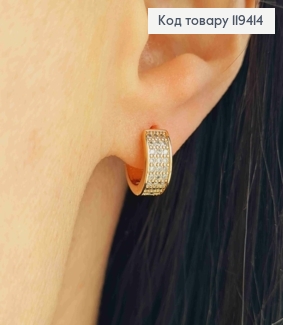 Серьги кольца украшены Блестящими камешками, ширина 5мм, диаметр 1,1см, Xuping 18К. 119414 фото