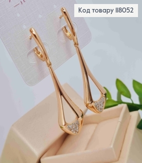 Серьги с удлиненными треугольными подвесками в камешках, 1,8+3,8см, англ. зам, Xuping 18K 118052 фото