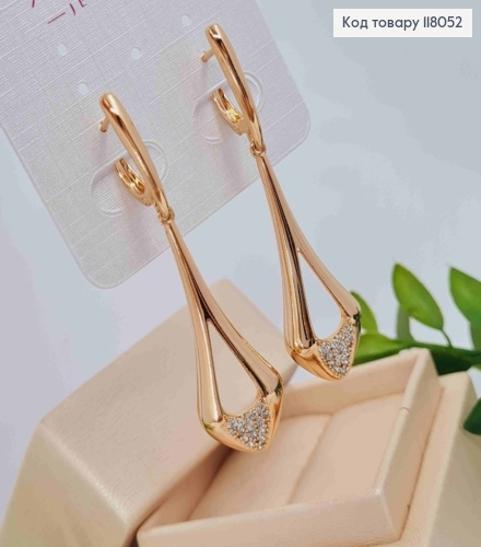 Серьги с удлиненными треугольными подвесками в камешках, 1,8+3,8см, англ. зам, Xuping 18K 118052 фото 1