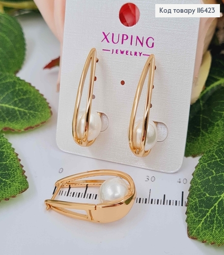 Серьги стрелы двойные, с жемчужинами, 3см, англ. зам. Xuping 18K 116423 фото 1