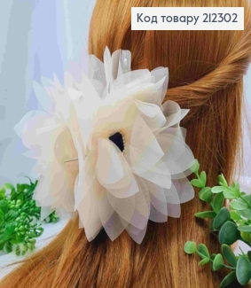 Краб пластик з "БАНТИКОМ" з органзи та Чорним каменем, 13см, Кремового кольору 212302 фото