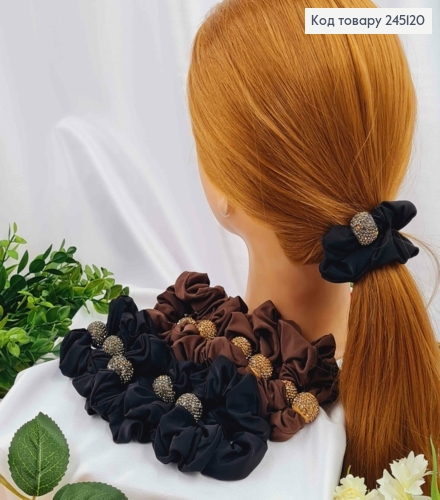 Резинка-жатка атласная 8см с шаром в камнях в ассорт. коричнево-черные, упакованные по 12шт 245120 фото 2