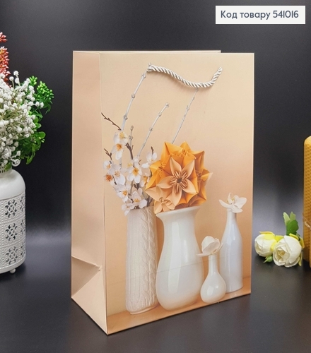 Пакет бумажный средний цветы в вазе 32,5х25,5 см в асс. 541016 фото 3