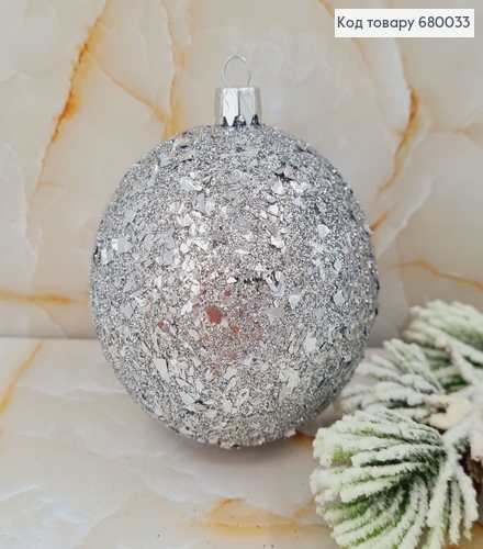Іграшка куля 80 мм  Луска  серебро 680033 фото 1