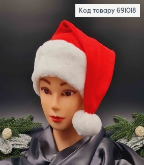 Шапочка новорічна, Червоного кольору, флісова з хутром 691018 фото