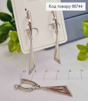 Серьги родованные с подвеской украшенной Блестящими камешками, 1,7+2,7см, англ. застежка, Xuping 181744 фото