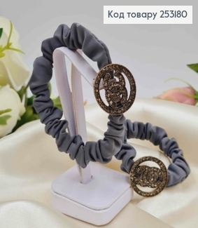 Резинка жатка 6см, Графитового кольору, з квадратною пластинкою "Шанель" з камінцями 253180 фото