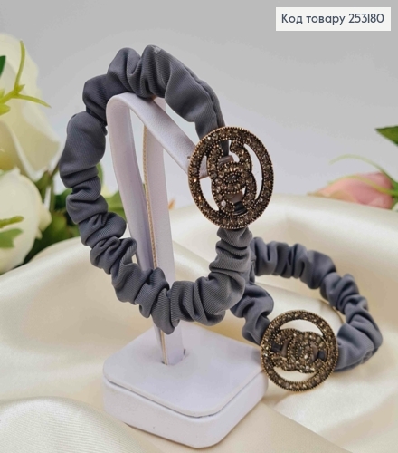 Резинка жатка 6см, Графитового цвета, с квадратной пластинкой "Шанель" с камешками 253180 фото 1