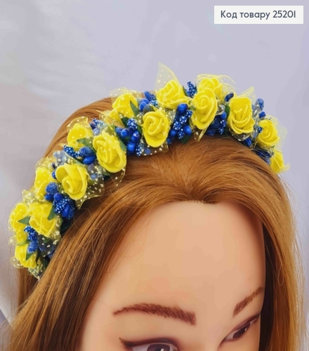 Обруч металл, венчик: Желтые Розы с синим приложением, ручная работа, Украина. 287032 фото 3