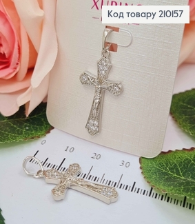 Крестик родованный, с распятием, с камешками, 2,5*1,5 см, Xuping 18K 210157 фото