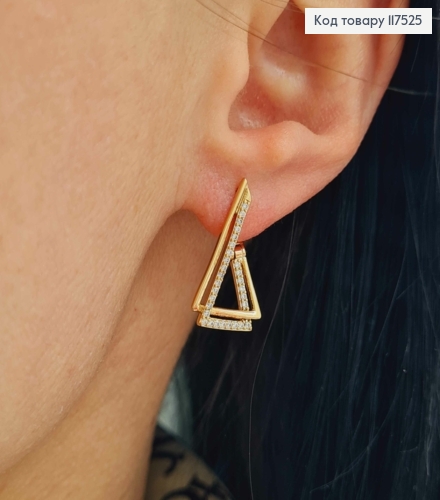 Серьги, "Лестница Пенроуз" украшена блестящими камешками, 2,1см, англ. зам., XUPING 18K 117525 фото 2