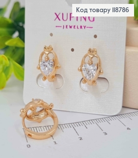 Серьги кольца (1,4см), "Сова" с блестящим камнем (1,3см), XUPING 18K 118786 фото