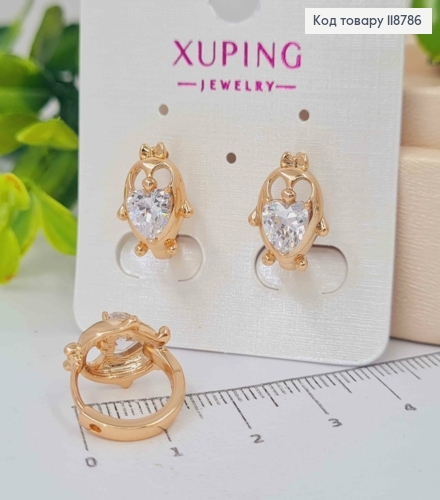 Серьги кольца (1,4см), "Сова" с блестящим камнем (1,3см), XUPING 18K 118786 фото 1