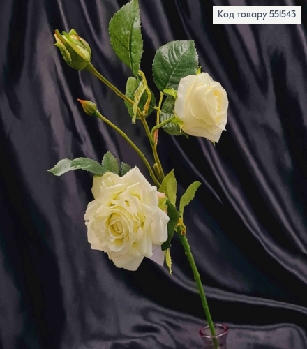 Искусственная веточка Розы, цвета АИВОРИ, 2цветка, 2бутона на металл. стержни, высота 51см 551543 фото 2