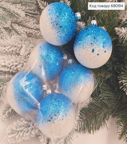 Набор шаров 80мм Луска Омбре ГОЛУБОЙ+БЕЛЫЙ 6шт/уп, Украина 680194 фото 1