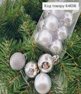 Набор игрушек 40 мм глитер серебряный Китай 12 шт. 641016 фото