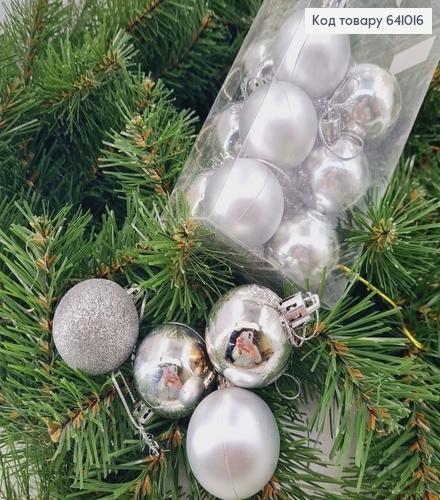 Набір іграшок  40 мм глітер срібний  Китай 12 шт 641016 фото 1