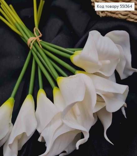 Искусственные цветы КАЛЫ, Белого цвета, (латексные), 10шт/букет, высота 33,5см, цветок 5,5см. 551364 фото 3